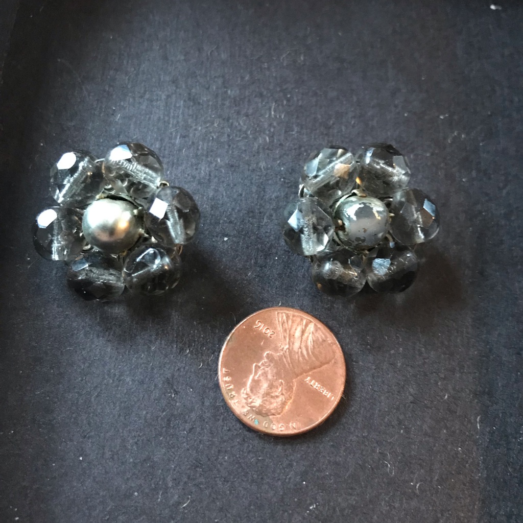Freirich Gray Beaded Clip On Earrings Vintage